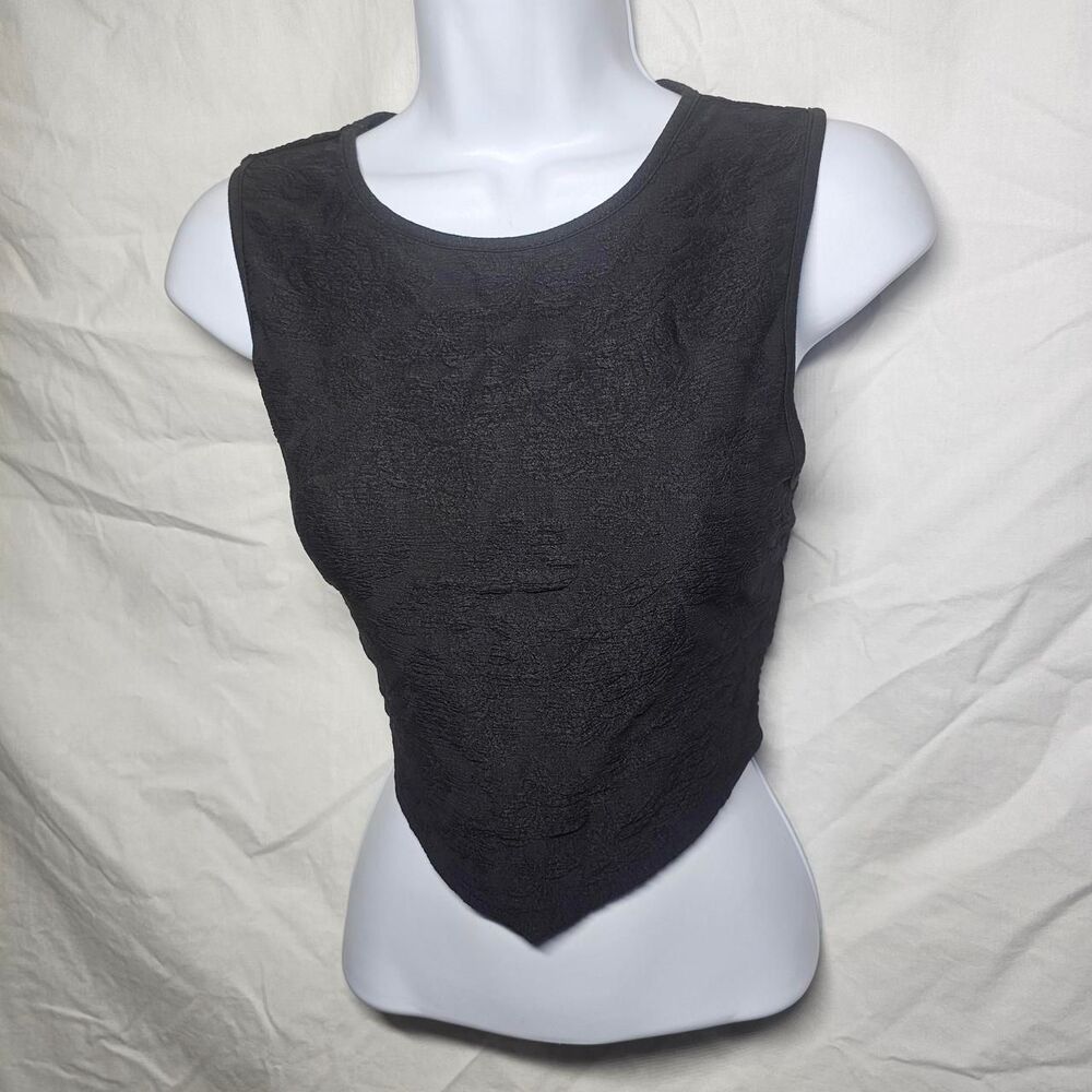 Black assymetrical textured crop top
